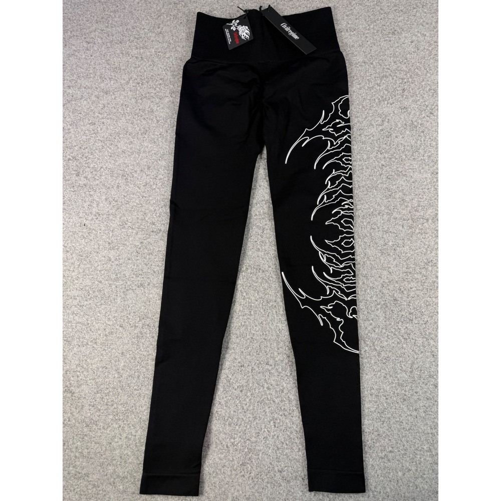 Civil Regime Womens High Waisted Graphic Leggings Black Gothic Rose Small NWT